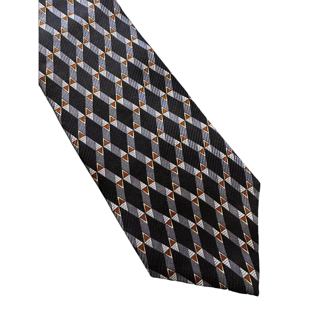 Vintage Navy Blue Diamond Pattern Studio Fumagallis Silk Necktie